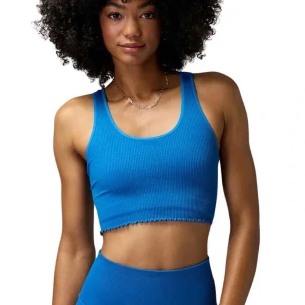 Blue Ribbed Women's Crop Top